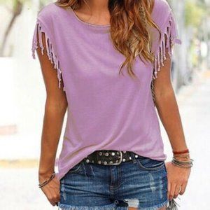 NEW Casual Top Fringed Short leeves, Size: M